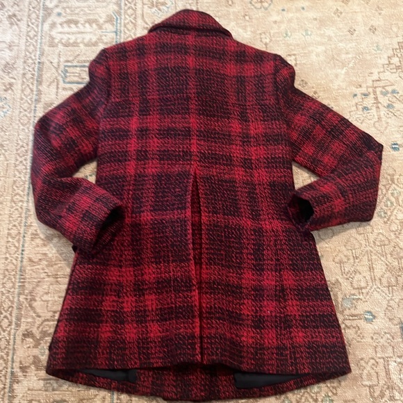 Burberry Brit Black and Red Plaid Wool Tweed Coat - Picture 6 of 16